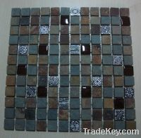 Sell glass mosaic+ slate+stainless mosaic