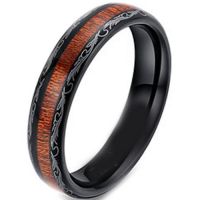 Black Tungsten Carbide Damascus Ring With Wood