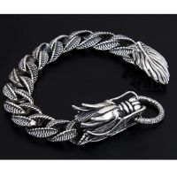 Thai Vintage Sterling Silver Dragon Bracelet Men's Jewelry (B111702)