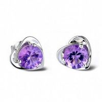 925 Silver with Created Amethyst Heart Stud Earrings(EESTUD01)