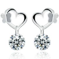 Fashion Silver Plated Heart Stud Earrings with Cubic Zircon (EESTUD04)