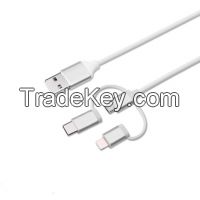 3 in 1 USB to Micro+Type C+Lightning Data Cable with TPE Jacket for Android Phone and Iphone