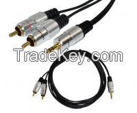 Metal Case 3.5 Audio Plug 3 Poles to 3.5 RCA Male  AV Cable for Speaker/Subwoofer