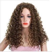 African 23 inch brown black color long fluffy curly synthetic wigs