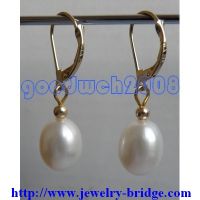Sell Natural White Pearls Yellow Gold Earrings Dangle Drop Jewelry