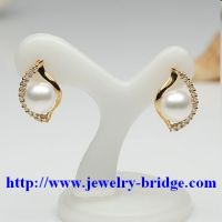 Akoya White Pearl Stud Earrings, Yellow Gold Diamonds, Wedding Jewelry