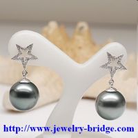 Sell Tahitian Black Pearl Earrings Diamond Dangle Drop Wedding Jewelry