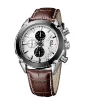 multifunction 3atm waterproof leather watch silver alloy watch OEM