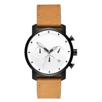 Custom men leather watch brand chrono watches white from quartz watch company