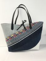 Joint-stitching patches denim handbag with shine