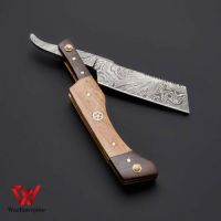 Damascus knife Folding knife best Razor blade handmade with leather sheath