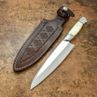 HANDMADE CHEF KITCHEN KNIFE D2 STEEL BEAUTIFUL CAMEL BONE -LEATHER SHEATH