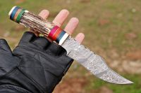 10' inch HAND FORGED DAMASCUS STEEL HUNTING KNIFE W/ STAG HANDLE