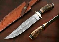Custom Handmade Damascus Steel Beautiful Bowie Knife With Stag Handle