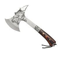 Camping Hatchet Axe Print Wolf Head Stainless Steel with Wooden Grip