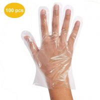 100 pcs Disposable Plastic Gloves Food Prep Safe Gloves for Kitchen Cooking Dish Washing & Household Cleaning Latex Free Powder Free Polyethylene Gloves