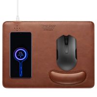 Multiple Colors 15W PU Leather Mouse Pads Wireless Charger with Wirst Rest