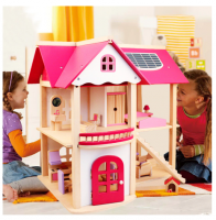 Kids Wooden Doll Villa with Doll Room Furniture Doll house
