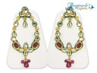 Indian Style Gold Plated Ruby Kundan Meena Ear Rings