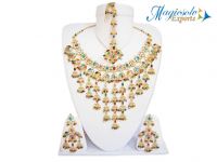 Colorful stones Kundan Necklace set with Mang Tika and Ear Rings