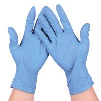WHITE AND SKY BLUE NITRILE DISPOSABLE GLOVES