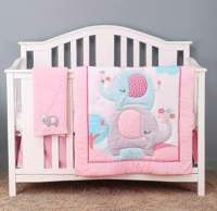 Sell 4 Piece Nursery Bedding Set - Baby Girl Crib Bedding Set Pink Elephant Nursery Bedding Crib Set  Crib Comforter, Fitted Sheet, Dust Ruffle, Blanket