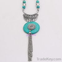 wholesale Chinese turquoise gemstone beaded silver chain necklace