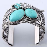 turquoise flower bead cuff bracelet