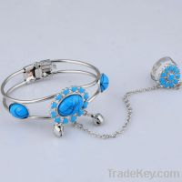 silver plated turquoise bead bangle bracelet