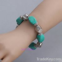 Fashion Turquoise Beaded Silver Plated Bracelet