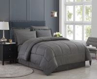 8 Piece Comforter Set Bag with Unique Design Bed Sheets 2 Pillowcases & 2 Shams Down Alternative All Season Warmth, Queen Dobby Gray