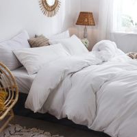 Bedding Duvet Cover Set 100% Washed Cotton Linen Like Textured Breathable Durable Soft Comfy