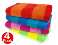 4 Pack Two Color Stripe Beach Towel 30inx 60in Assorted Colors