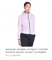 MUMUSK WOMEN HOTMELT COATED HOODIE SAUNA JACKET LAVENDER