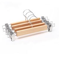 Wooden Pants Hangers Solid Wood Trousers Skirt Hangers with Metal Clips