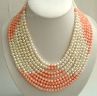 Sell 8 strand white color freshwater pearls &coral SS925