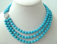 Sell 3 strands sky-blue turquoise beads necklace SS925 clasp