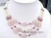 Sell 2rows white pearl & pink jade necklace