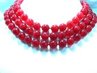 Sell 3Rows Huge 12mm RED Jade beads Necklace 925S