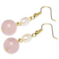 Sell Charming pink jade & white cultured pearl earring 18kgp