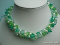 Sell 17'' twisted white pearl & green blue crystal necklace