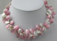 Sell 2 Strands White Coin Pearl & Pink Opal Necklace