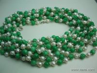 wholesale 10 pcs white pearl green jade necklace
