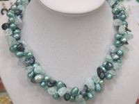 Sell  40'' blue Pearl and blue Crystal Necklace