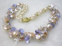 Sell double pink coin cultured pearls Necklace 9k gold