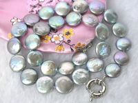 Sell 13mm round natural grey coin cultured pearls Necklace