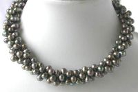 Sell 17" 5x7mm 3-strands black pearl silver clasp necklace