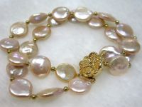Sell fancy double pink coin round pearls bracelet bangle 9k