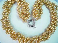 Sell 4-row 18'' 5x6mm yellow pearl necklace