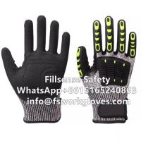 Anti Vibration Anti Cut UHMWPE(HPPE) Liner Nitrile Sandy Coated TPR Anti Impact Gloves